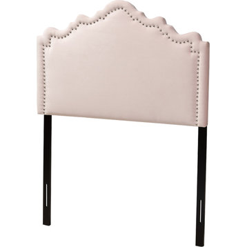 Modern Light Pink Velvet Fabric Upholstered Twin Size Headboard