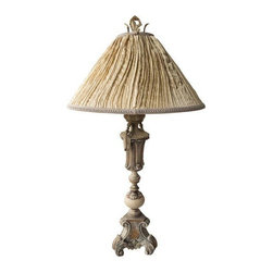 Ornate Urn Style Table Lamp with Pleated Silk Lampshade - Table Lamps