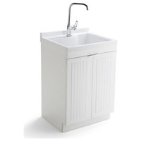 Simpli Home Murphy 24" Laundry Sink Cabinet in White - Transitional