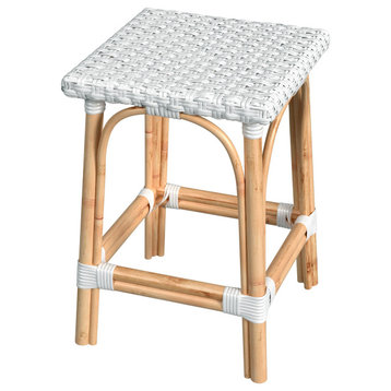 Riviera Square 24"H Rattan Counter Stool, Solid White