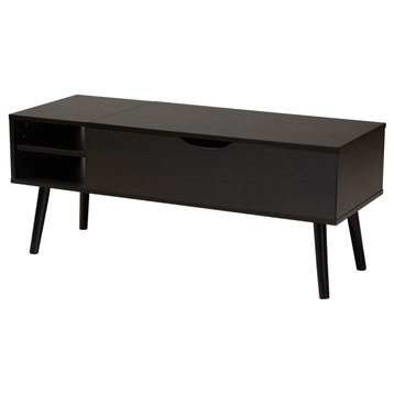 Modern Two-Tone Black and Espresso Brown Finished Wood Coffee Table