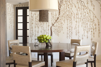 Inspiration for a contemporary dining room in Denver with multi-coloured walls.