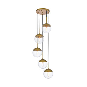 Eclipse 5-Light Pendant, Brass And Clear