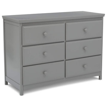 Contemporary Double Dresser, 6 Storage Drawers With Round Handles, Grey