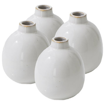 Serene Spaces Living Set of 4 White Ceramic Bud Vase, 3" Dia & 4" Tall