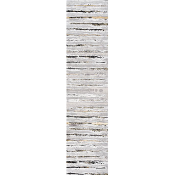 Batten Modern Stripe Area Rug, Gray/Black, 2'x10'