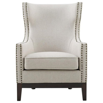 Steve Silver Roswell Beige Linen Accent Chair with Nailhead Trim