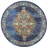 Nourison - Nourison Passionate Area Rug, Navy, 5'3" Round - With a deep navy blue field, the dramatic corner and medallion design of this Passionate Collection rug creates a regal presence in any room. Distressed, abrash tones mirror the vintage look of classic Persian rugs, with beautifully ornate floral accents on an soft, easy-care pile.