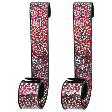 Mosaic Wall Sconce Set of 2 Tealight Wall Candle Holders | Red Sconces Pair