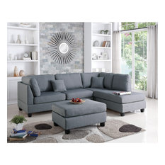 Linen Fabric 3 Pieces Sectional In Gray