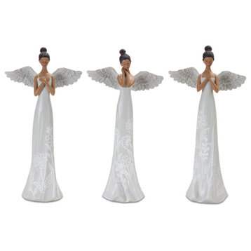 Floral Etched Angel Figurine, 3-Piece Set