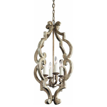 Farmhouse Four Light Chandelier in Distressed Antique White Finish - Chandelier