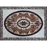 Mozaico - Arabesque Rug Mosaic, Marilla, 39"x55" - Look to the stunning hand-cut Marilla Arabesque rug mosaic to create a beautiful entryway in your home. With the look of an exotic Persian rug this mosaic showcases a brown green red and black botanical motif against a light gray field. This showpiece mosaic comes with a mesh backing for ease of installation for indoor and outdoor projects.