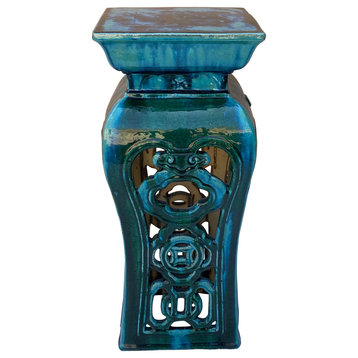 Ceramic Clay Green Square Tall Pedestal Table Flower Display Stand Hcs7056