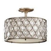 Feiss Lucia 2-Light Burnished Silver Beige Fabric Shade Semi-Flush Mount