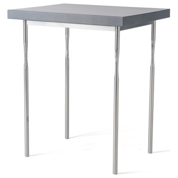 Senza Wood Top Side Table, Sterling Finish, Gray Maple Wood Top