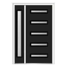 Clear 5-Lite Fiberglass Smooth Door With Sidelite, 53"x81.75", RH In-Swing