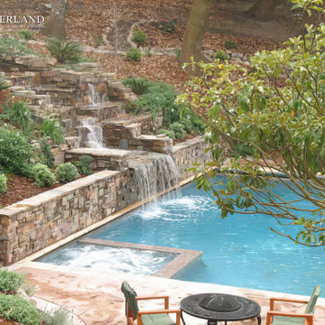 Moraga, Merrell Circle. Swimming Pool on a Hillside with a Waterfall