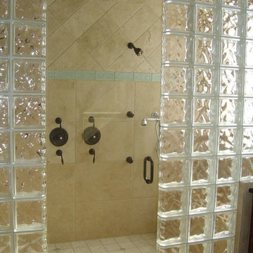 Walk-in Glass Block Shower with Decora pattern