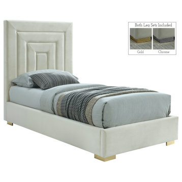 Nora Velvet Upholstered Bed, Cream, Twin