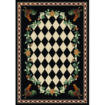 High Country Rooster Rug, Black, 5'x8', Rectangle