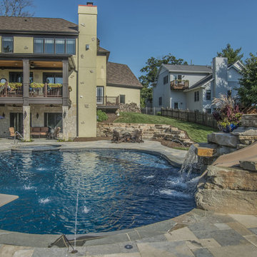 Backyard Patio with Pool with Slide
