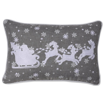Santa Sleigh & Reindeers Gray Rectangular Throw Pillow