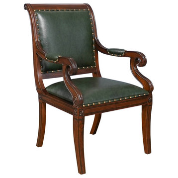 Regency Green Leather Arm Chair
