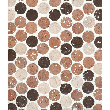 12"x12" Habitus Cork Mosaic Penny Tiles Set of 24, Natural/Walnut/Pickling White