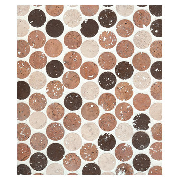 12"x12" Habitus Cork Mosaic Penny Tiles Set of 24, Natural/Walnut/Pickling White