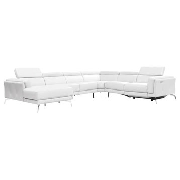 Ethan White Modern Leather U Shaped Sectional Sofa With Recliner