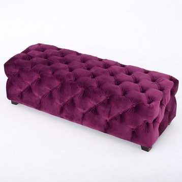 GDF Studio Provence TModern Glam Tufted Velvet Ottoman Bench, Purple