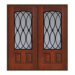 Prehung Double Door 80 Fiberglass La Salle Arch Lite Wrought Iron - Front Doors