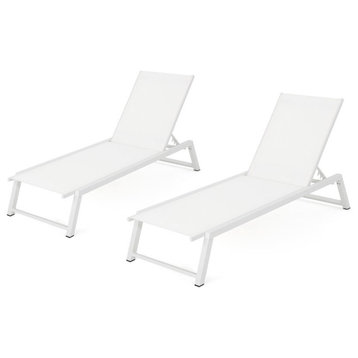 Noble House Belle Outdoor White Mesh Chaise Lounge (Set of 2)