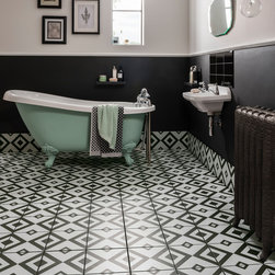 Brixton Black and White Geometric Diamond Tile - Flooring