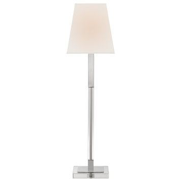 Reagan Buffet Lamp in Polished Nickel and Crystal with Linen Shade