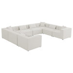Meridian Furniture - Cube Upholstered Modular Sectional, Cream, 8-Piece: 4 Armless Chair, 4 Corner Chair, Linen Texured Fabric - Treat yourself to some long overdue "me time" when you're seated on this Cube 8-Piece Modular Sectional. This beautiful modular unit is both eye-catching and elegant, features durable linen textured upholstery in a soft cream color that meshes well with nearly any existing color scheme. Pair this modular Sectional with other items in the same collection to create an unlimited number of combinations and enjoy the custom seating arrangement of your dreams. Latches underneath make it easy to attach pieces to one another.