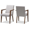 Hawthorne Collections Mid-Century Solid Wood Arm Chair in Beige (Set of 2)