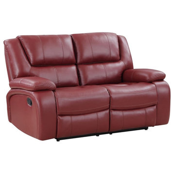 Coaster Upholstered Transitional Faux Leather Motion Loveseat in Red
