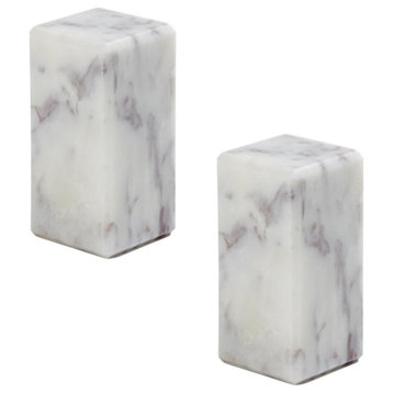Luxe Classic Square White Gray Solid Marble Pedestal Riser 3x6" Set of 2 Stand