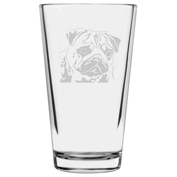 Pug Dog Themed Etched All Purpose 16oz. Libbey Pint Glass