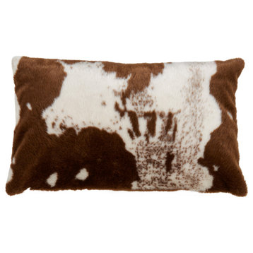 Poly Filled Urban Faux Cowhide Throw Pillow, 14"x22", Brown