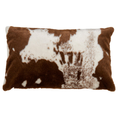 Urban Faux Cowhide Throw Pillow, Brown, 14"x22", Poly Filled