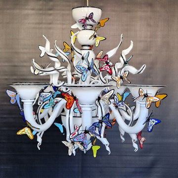 Custom Commissioned Diego Costantini Murano Glass Butterflies Chandelier