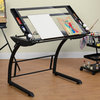 Triflex Drawing Drafting Standing Table, Charcoal/Clear Glass