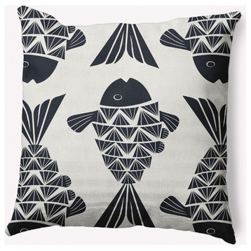 16x16" Big Fish Nautical Decorative Indoor Pillow, Shark Blue