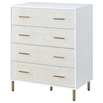 4 Drawers Wooden Chest, White, Champagne and Gold Finish