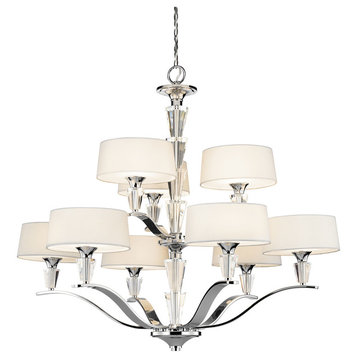 Kichler Crystal Persuasion Chandelier 9-Light, Chrome, White Linen, Etched