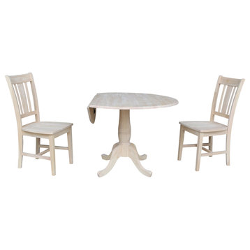 42" Round Top Pedestal Table with 2 Chairs, Unfinished