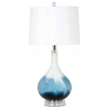Set of 2 Ombre Blue And White Glass Table Lamps